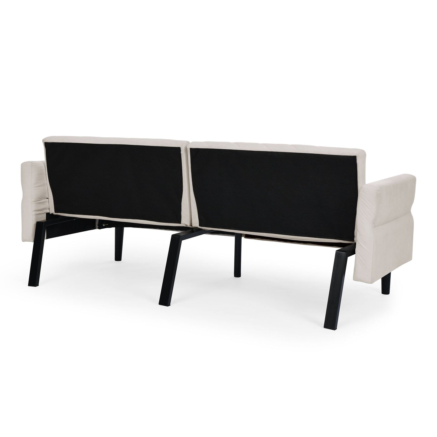 Beige Velvet Tufted Convertible Futon Sofa Bed