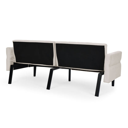 Beige Velvet Tufted Convertible Futon Sofa Bed