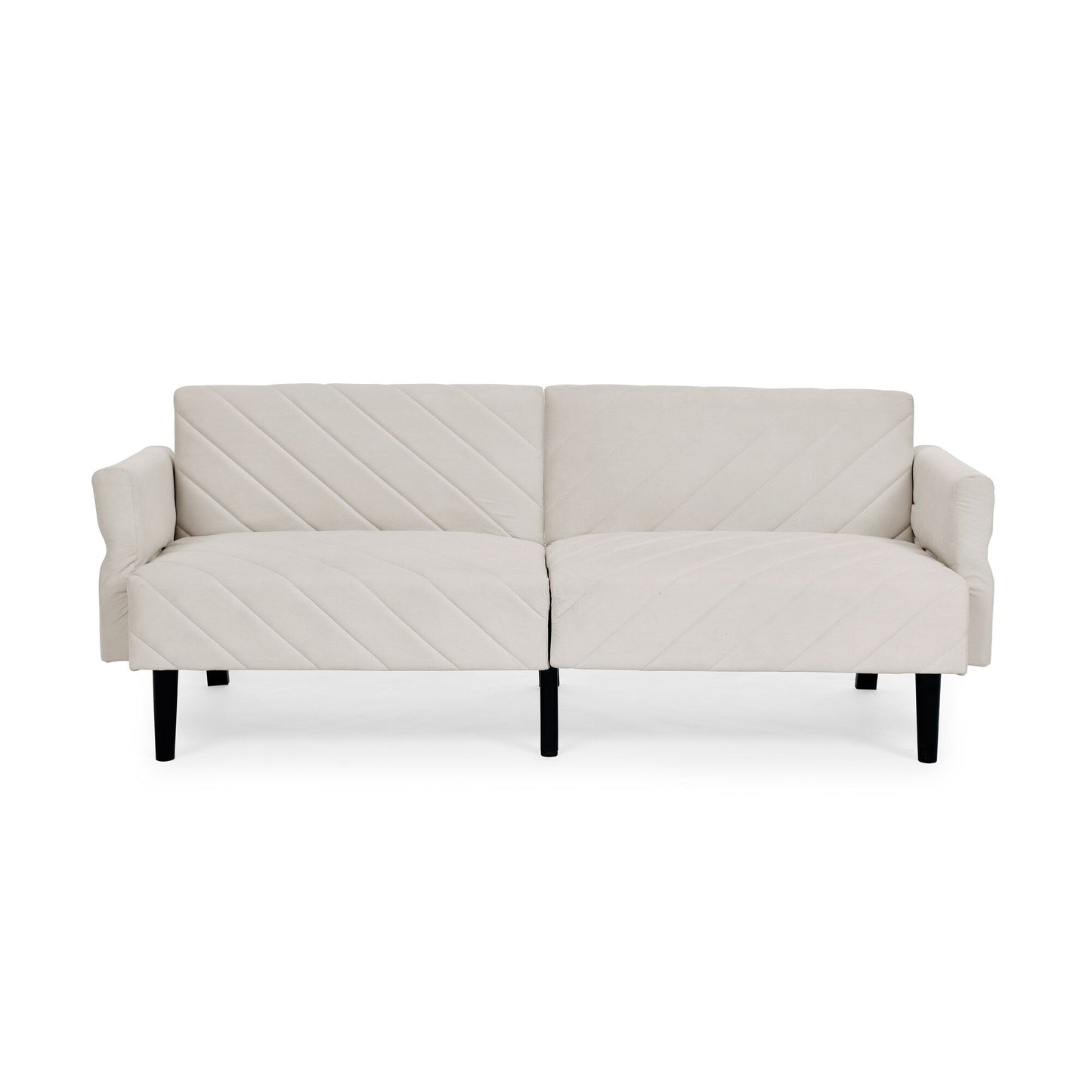 Beige Velvet Tufted Convertible Futon Sofa Bed