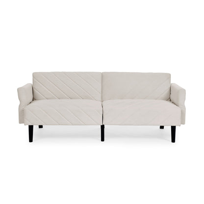 Beige Velvet Tufted Convertible Futon Sofa Bed