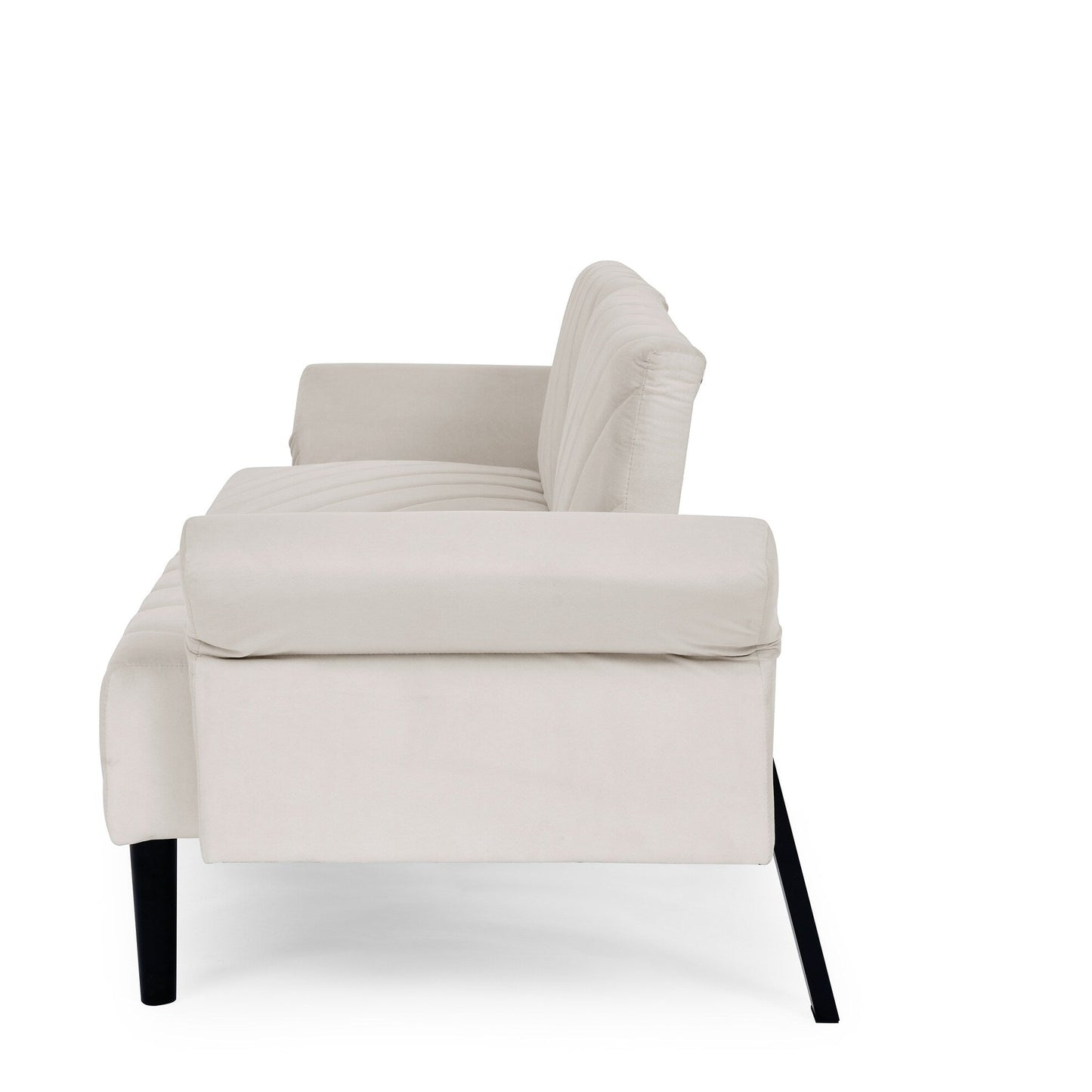 Beige Velvet Tufted Convertible Futon Sofa Bed
