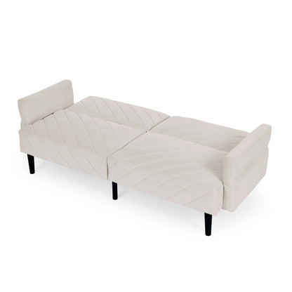 Beige Velvet Tufted Convertible Futon Sofa Bed