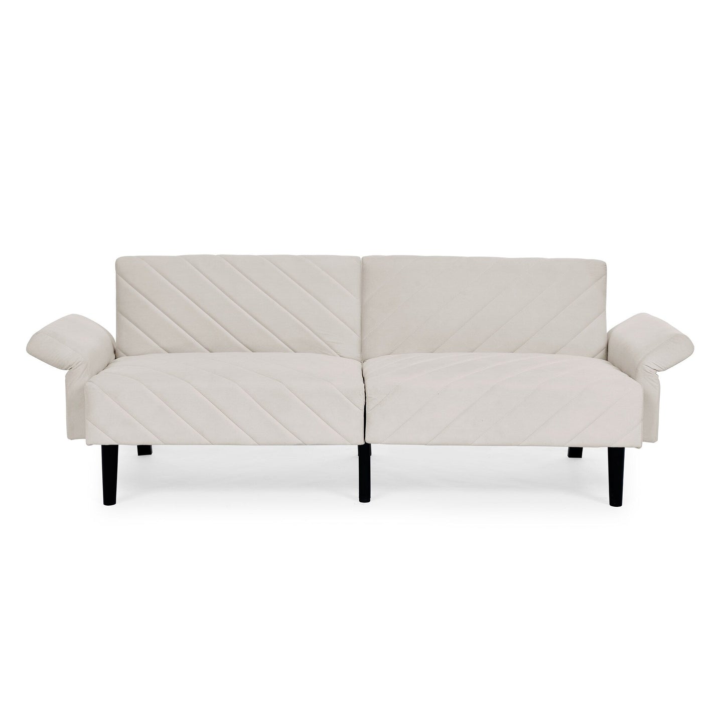 Beige Velvet Tufted Convertible Futon Sofa Bed