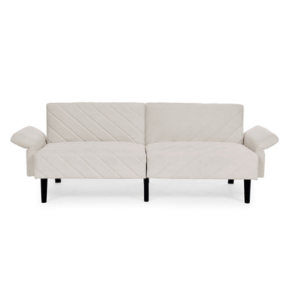Beige Velvet Tufted Convertible Futon Sofa Bed