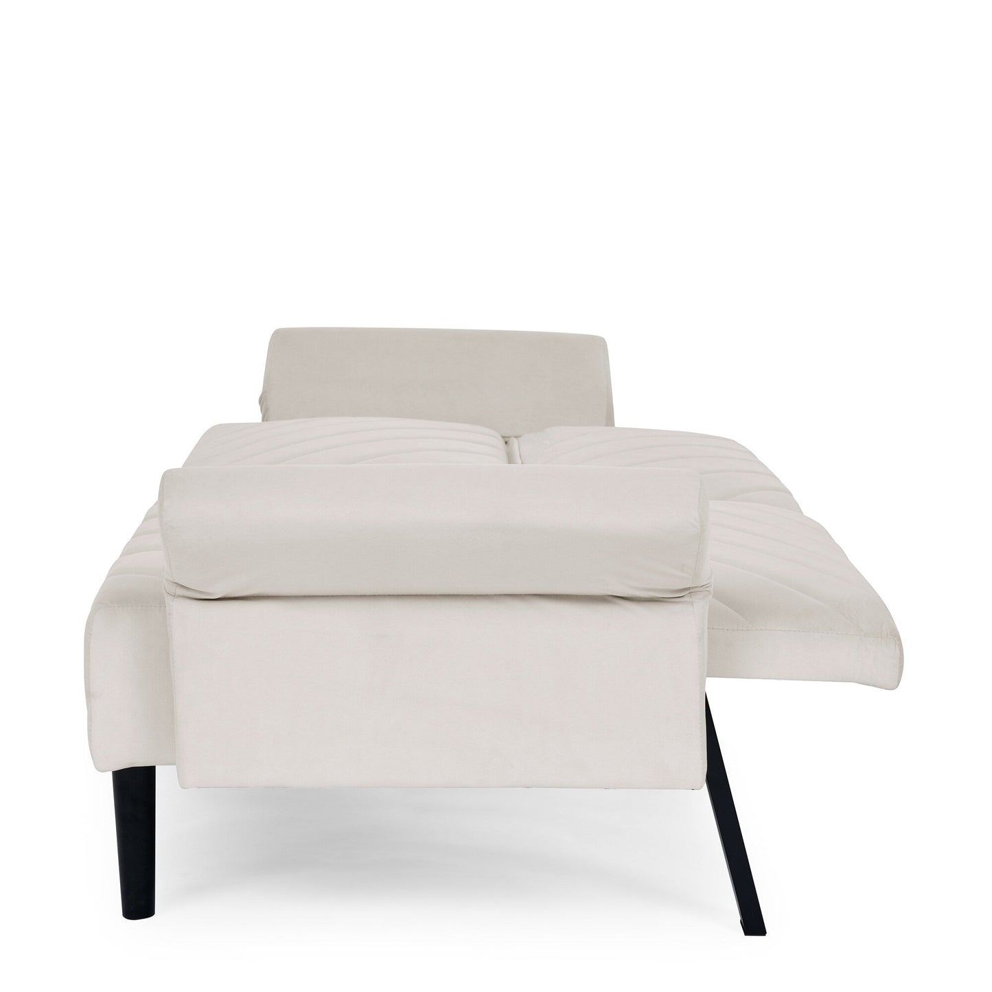 Beige Velvet Tufted Convertible Futon Sofa Bed