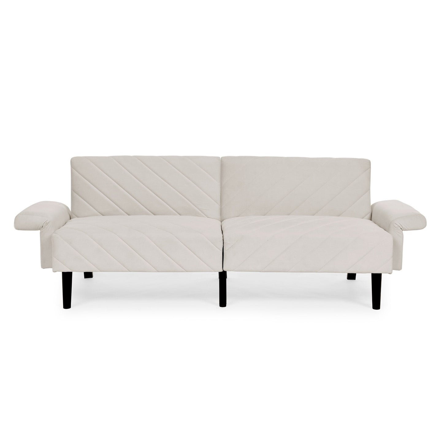 Beige Velvet Tufted Convertible Futon Sofa Bed