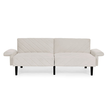 Beige Velvet Tufted Convertible Futon Sofa Bed