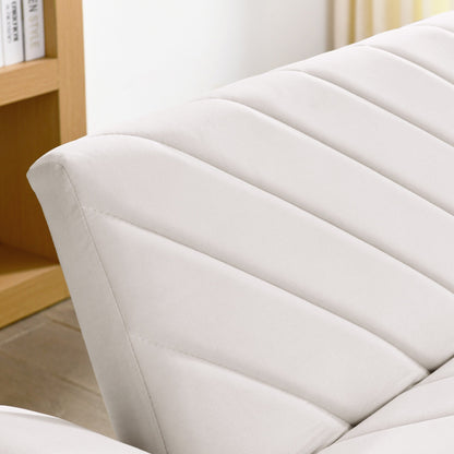 Beige Velvet Tufted Convertible Futon Sofa Bed