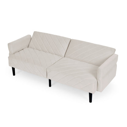 Beige Velvet Tufted Convertible Futon Sofa Bed
