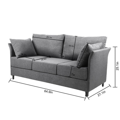 Beige+Grey Linen 3-seater Detachable Sofa with Metal Frame
