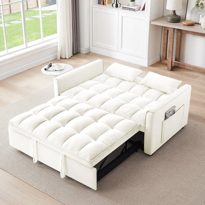 Beige+White Modern 55.1 3 in 1 Convertible Loveseat Sofa Bed with Adjustable Back and Storage Bag for Living Room