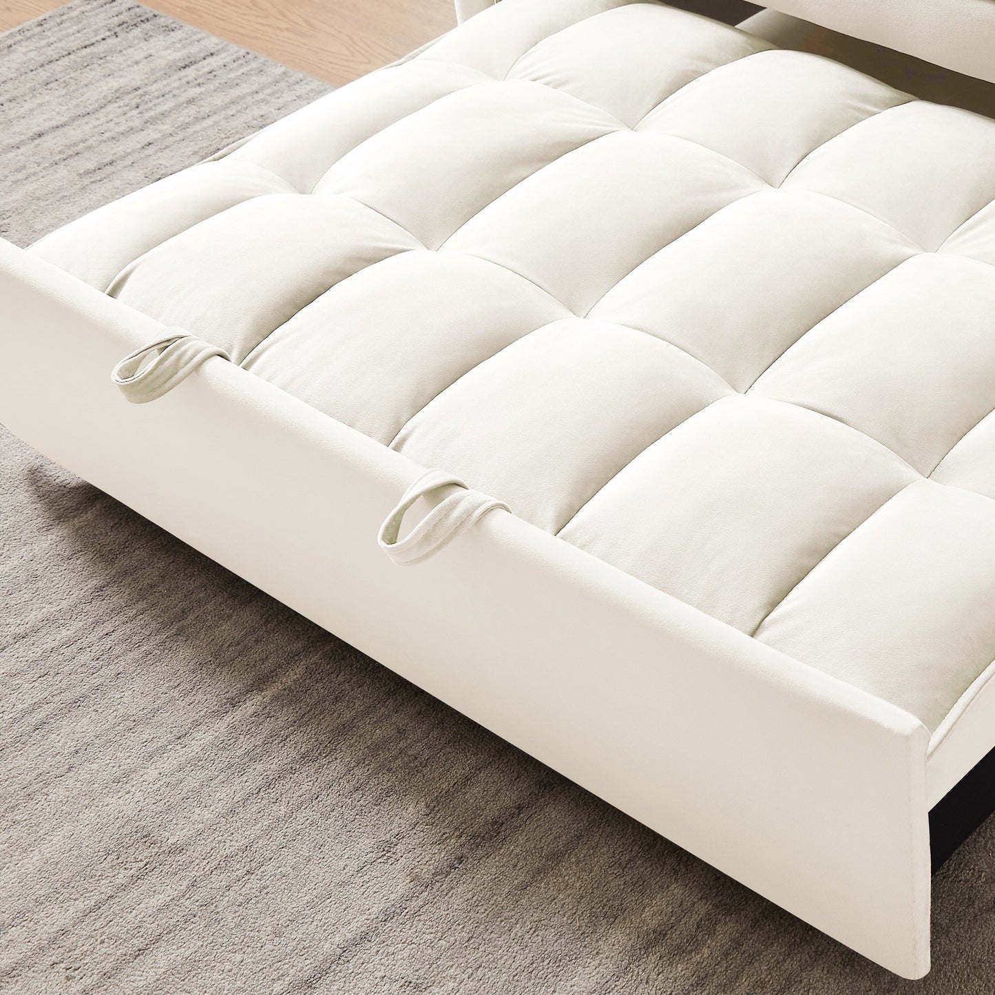 Beige+White Modern 55.1 3 in 1 Convertible Loveseat Sofa Bed with Adjustable Back and Storage Bag for Living Room