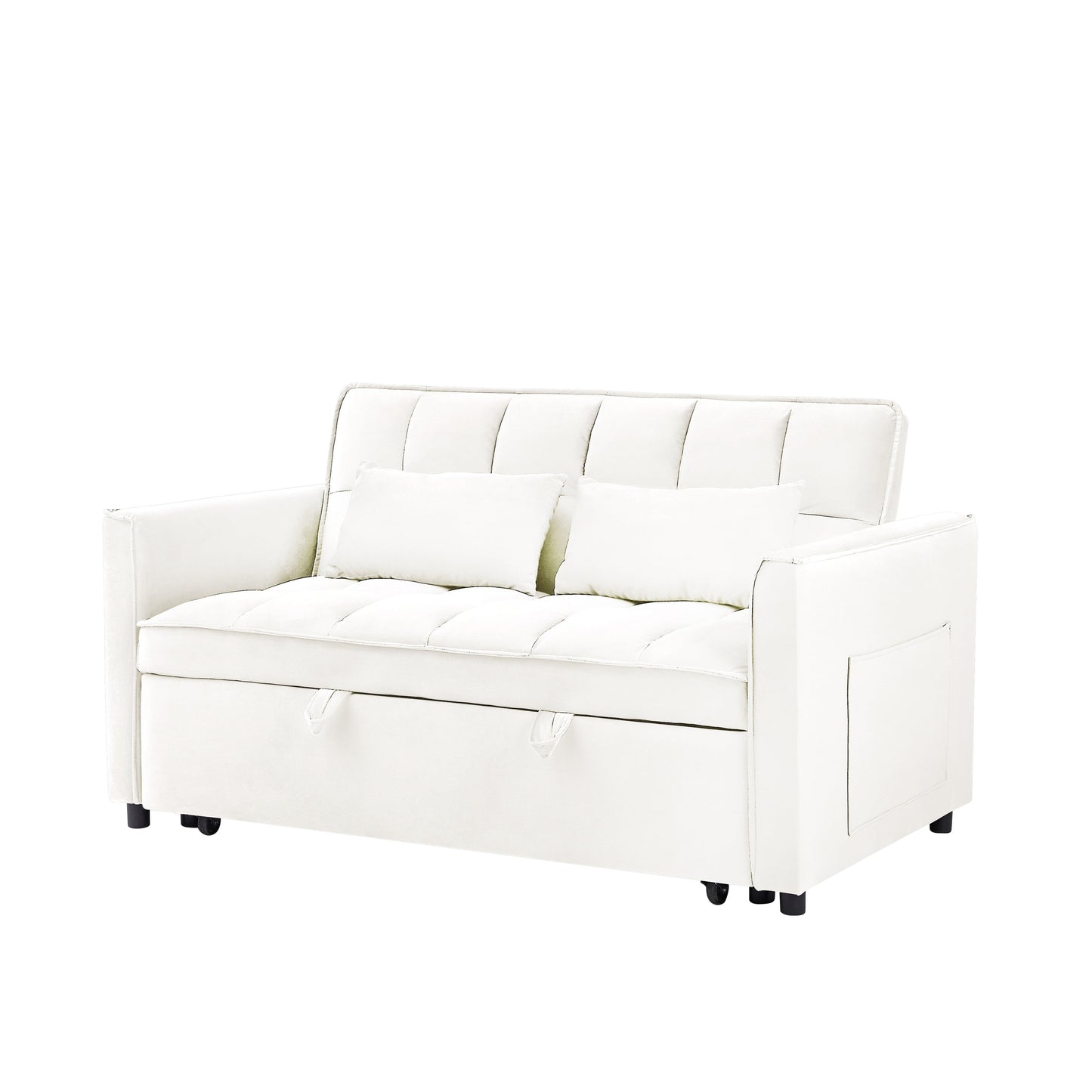 Beige+White Modern 55.1 3 in 1 Convertible Loveseat Sofa Bed with Adjustable Back and Storage Bag for Living Room