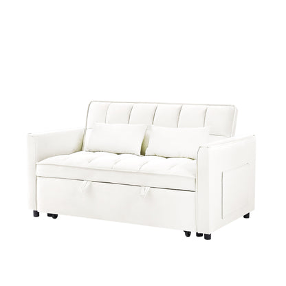 Beige+White Modern 55.1 3 in 1 Convertible Loveseat Sofa Bed with Adjustable Back and Storage Bag for Living Room