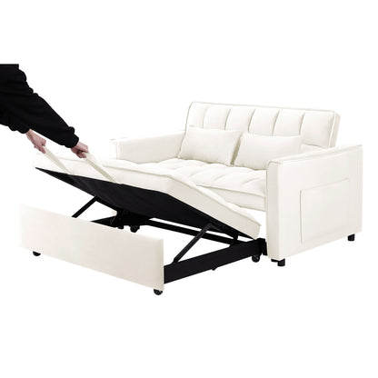 Beige+White Modern 55.1 3 in 1 Convertible Loveseat Sofa Bed with Adjustable Back and Storage Bag for Living Room