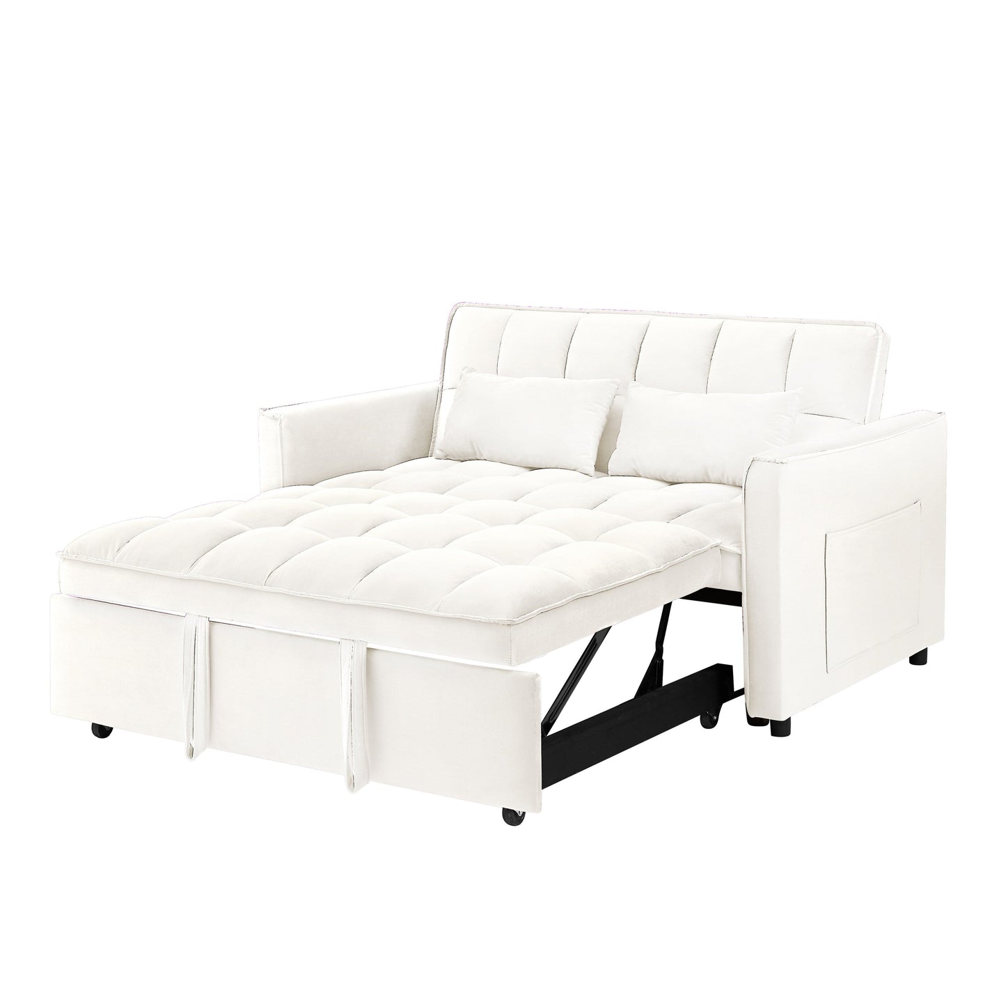 Beige+White Modern 55.1 3 in 1 Convertible Loveseat Sofa Bed with Adjustable Back and Storage Bag for Living Room