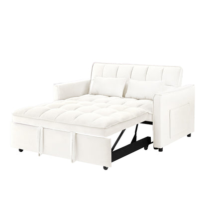 Beige+White Modern 55.1 3 in 1 Convertible Loveseat Sofa Bed with Adjustable Back and Storage Bag for Living Room