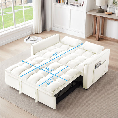 Beige+White Modern 55.1 3 in 1 Convertible Loveseat Sofa Bed with Adjustable Back and Storage Bag for Living Room