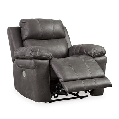 Ben Dual Power Recliner Chair, Adjustable Headrest, Gray Faux Leather