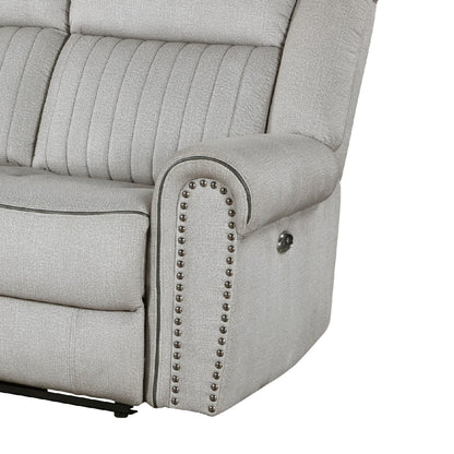 Ben Power Reclining Sofa, 89 Inch, Gray Microfiber, Nailhead Trims