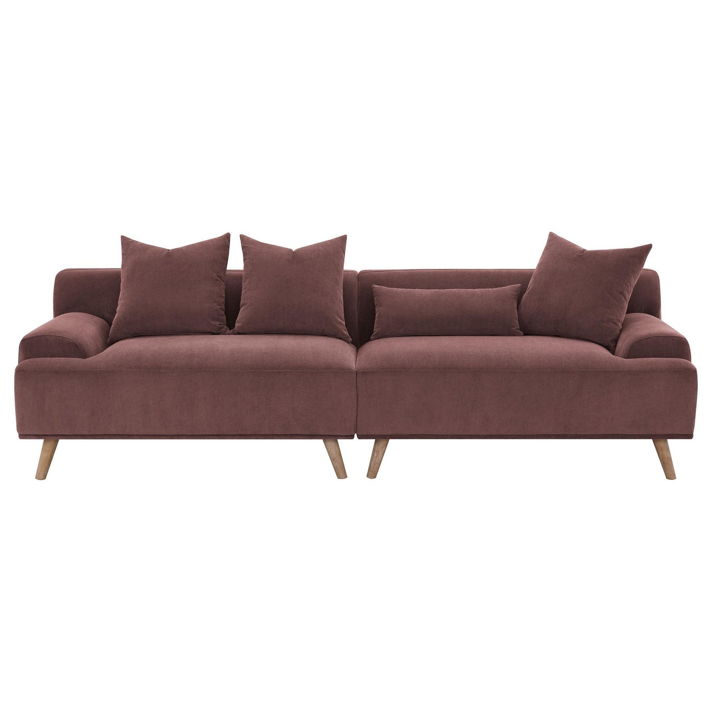 Beno Long Sofa, 103 Inch, Retro Burgundy Red Corduroy, 4 Throw Pillows