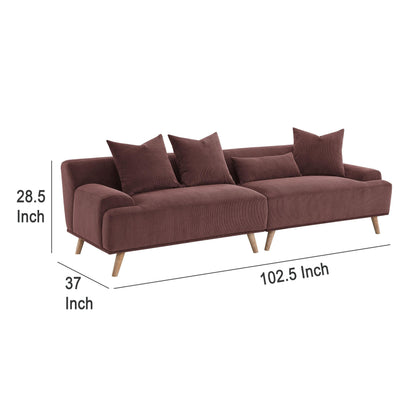 Beno Long Sofa, 103 Inch, Retro Burgundy Red Corduroy, 4 Throw Pillows