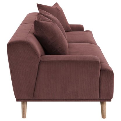 Beno Long Sofa, 103 Inch, Retro Burgundy Red Corduroy, 4 Throw Pillows
