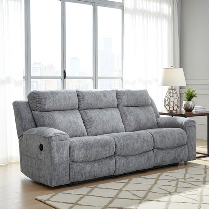 Benson Manual Reclining Sofa, Gray Polyester, Metal Frame, 87 Inch