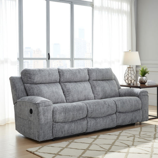 Benson Manual Reclining Sofa, Gray Polyester, Metal Frame, 87 Inch