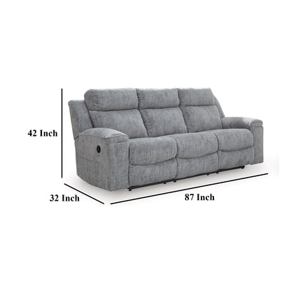 Benson Manual Reclining Sofa, Gray Polyester, Metal Frame, 87 Inch