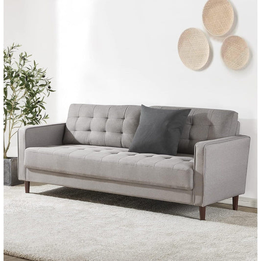 Benton Sofa Couch, Grid Tufted Cushions, Easy, Tool-Free Assembly, Stone Grey