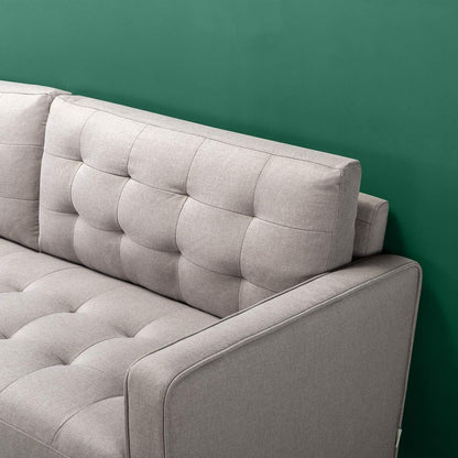 Benton Sofa Couch, Grid Tufted Cushions, Easy, Tool-Free Assembly, Stone Grey