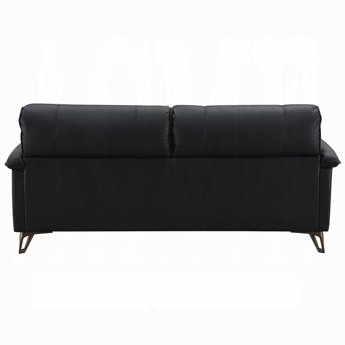 Bernie Sofa, Sleek Black Top Grain Leather, Bronze Metal, 83 Inch