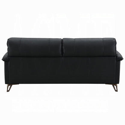 Bernie Sofa, Sleek Black Top Grain Leather, Bronze Metal, 83 Inch
