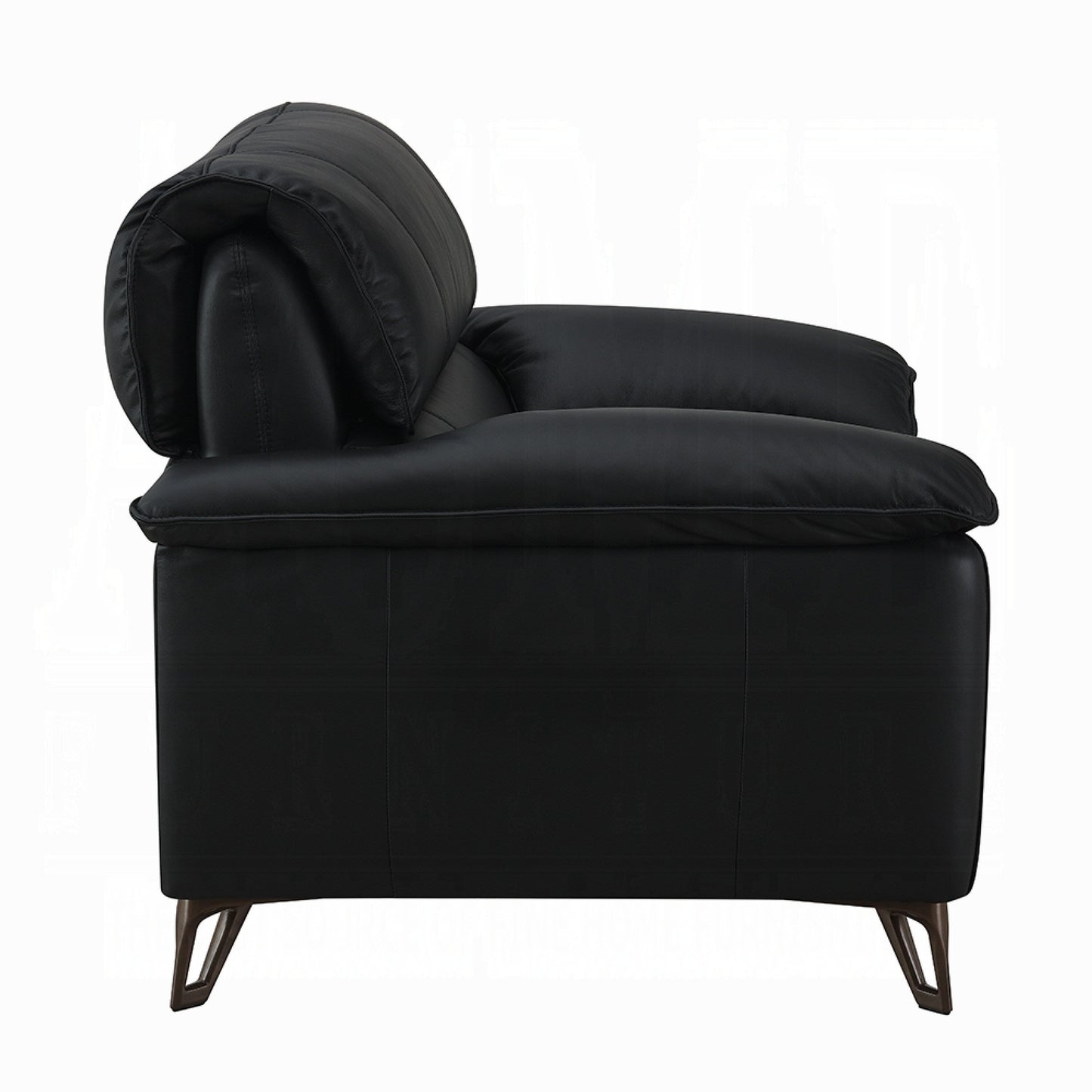 Bernie Sofa, Sleek Black Top Grain Leather, Bronze Metal, 83 Inch