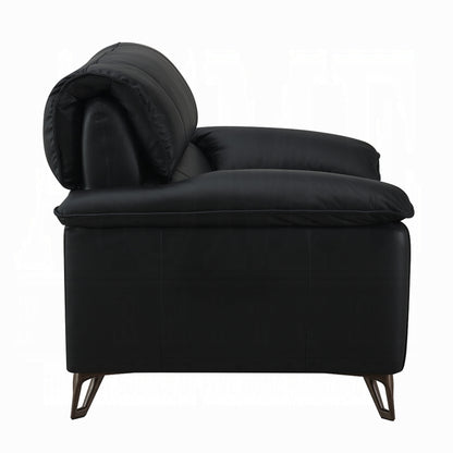 Bernie Sofa, Sleek Black Top Grain Leather, Bronze Metal, 83 Inch