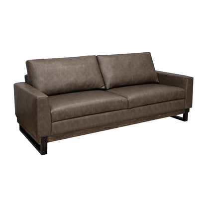 Berry Sofa, Chocolate Brown Faux Leather, Foam, Solid Pine Wood, 89 Inch
