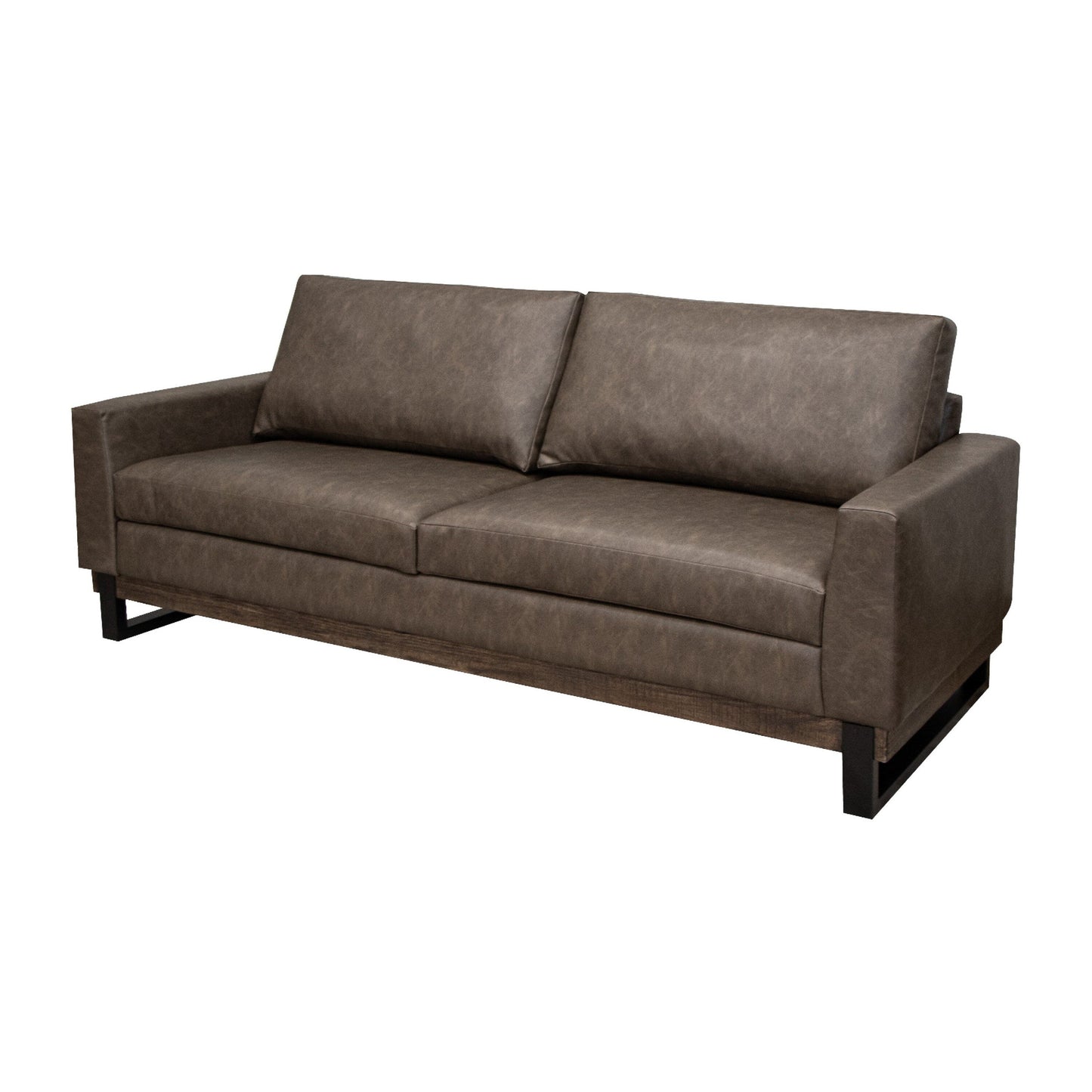 Berry Sofa, Chocolate Brown Faux Leather, Foam, Solid Pine Wood, 89 Inch
