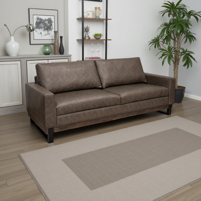 Berry Sofa, Chocolate Brown Faux Leather, Foam, Solid Pine Wood, 89 Inch