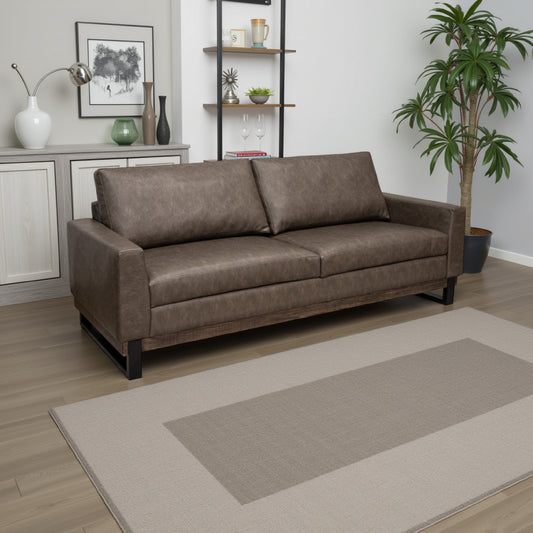 Berry Sofa, Chocolate Brown Faux Leather, Foam, Solid Pine Wood, 89 Inch