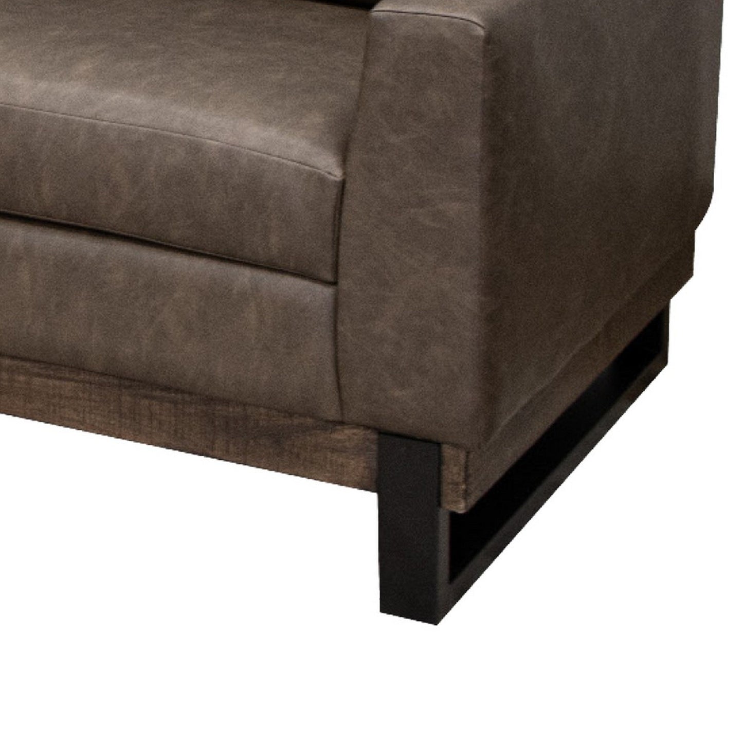 Berry Sofa, Chocolate Brown Faux Leather, Foam, Solid Pine Wood, 89 Inch