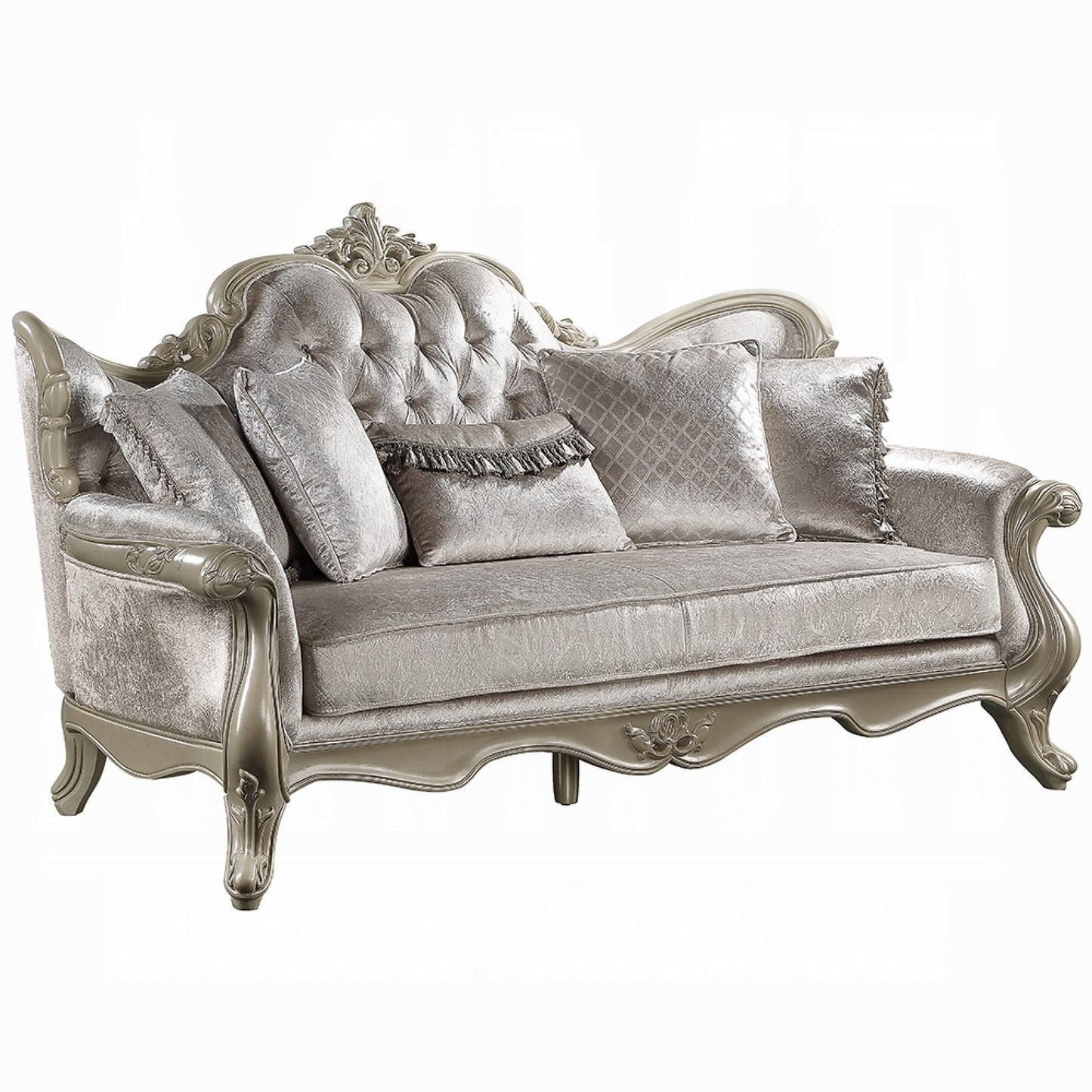 Bertha Sofa, Ornate Carved European Classic Beige Champagne, 85 Inch