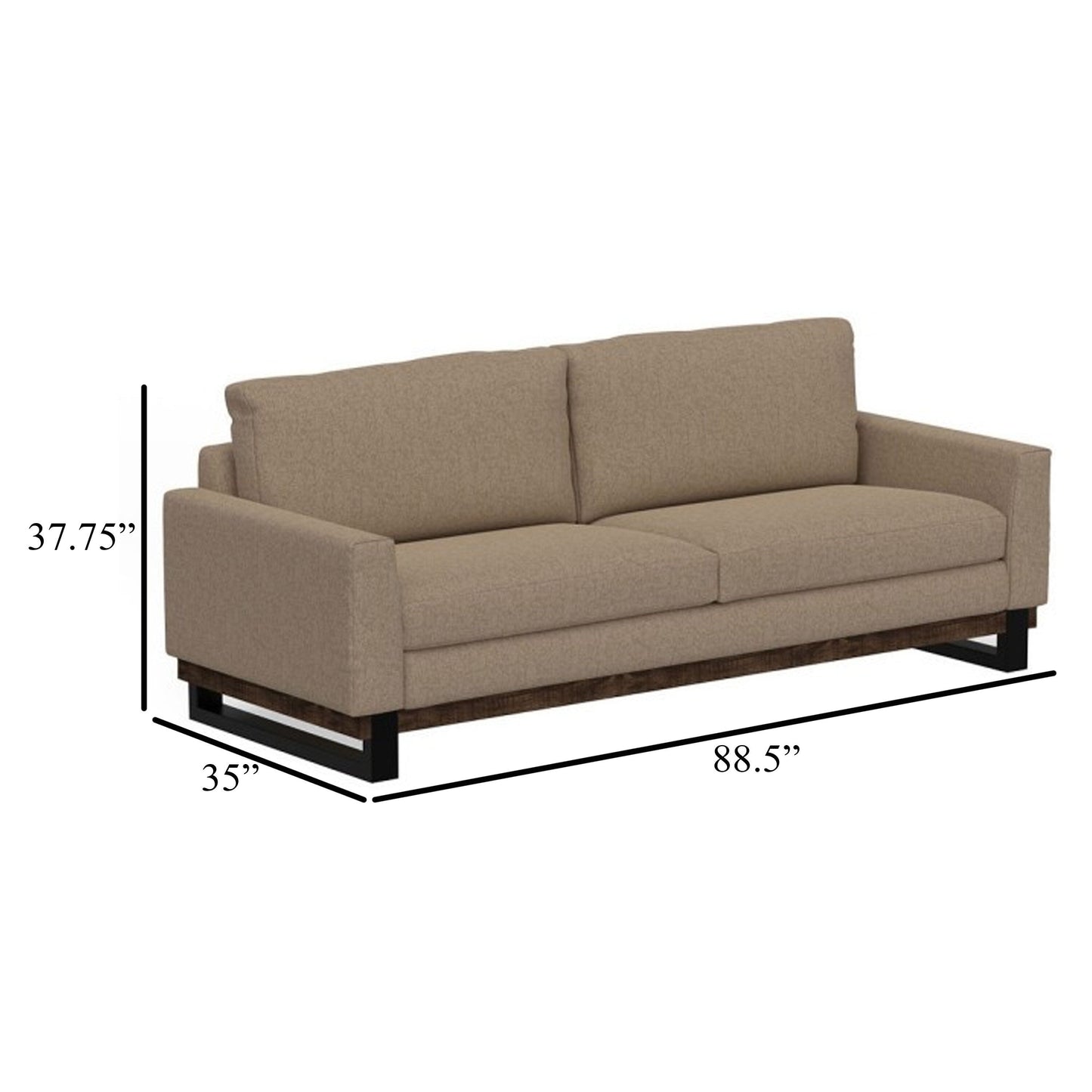 Bery Sofa, Modern Solid Pine Wood Base, Soft Camel Brown Polyester