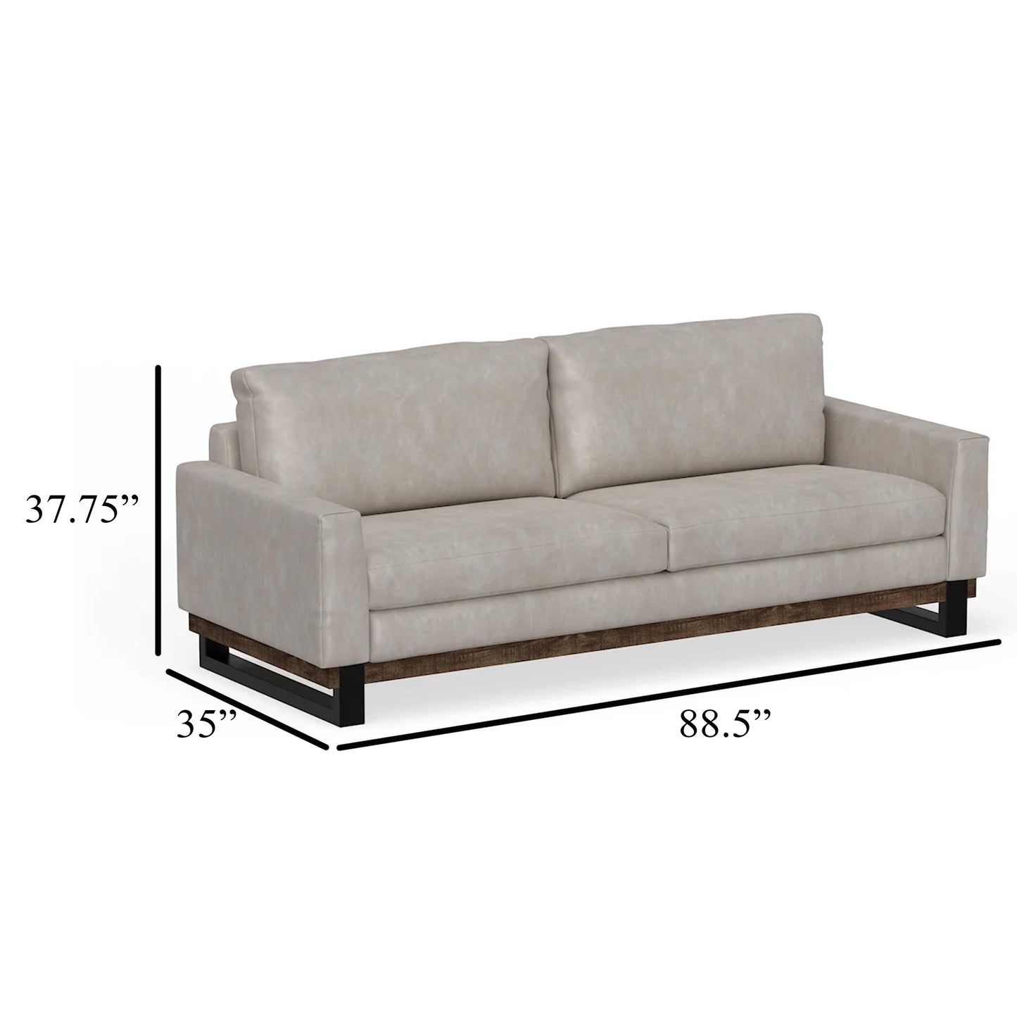 Bery Sofa, Modern Solid Pine Wood Base, Soft Ivory White Faux Leather