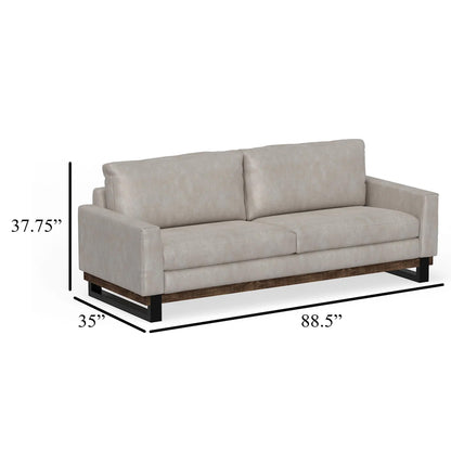 Bery Sofa, Modern Solid Pine Wood Base, Soft Ivory White Faux Leather