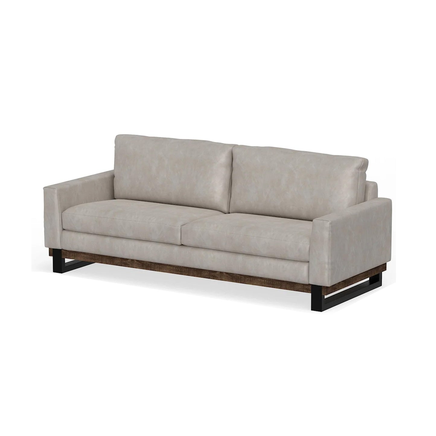Bery Sofa, Modern Solid Pine Wood Base, Soft Ivory White Faux Leather