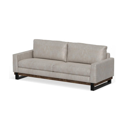Bery Sofa, Modern Solid Pine Wood Base, Soft Ivory White Faux Leather