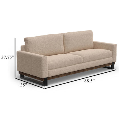 Bery Sofa, Modern Solid Pine Wood Base, Soft Light Brown Polyester