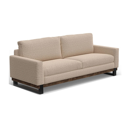 Bery Sofa, Modern Solid Pine Wood Base, Soft Light Brown Polyester