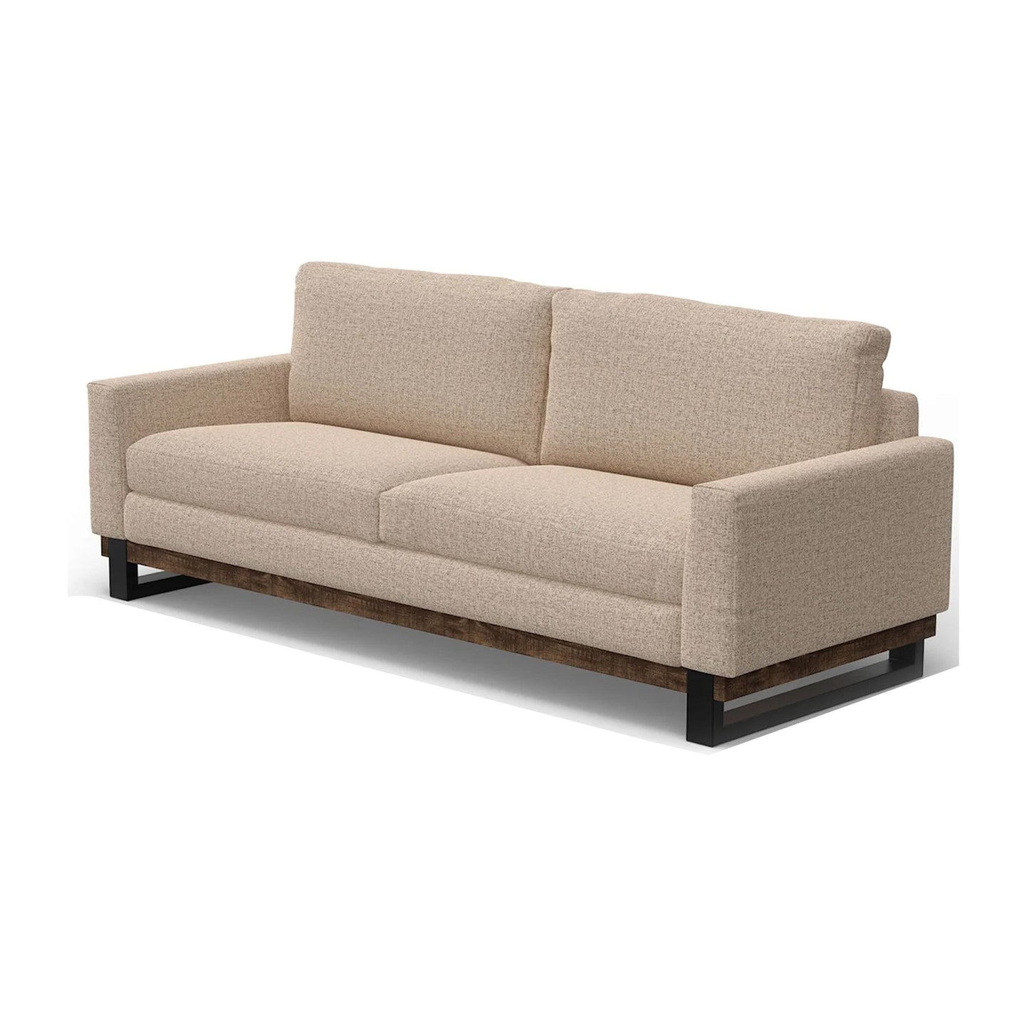 Bery Sofa, Modern Solid Pine Wood Base, Soft Light Brown Polyester